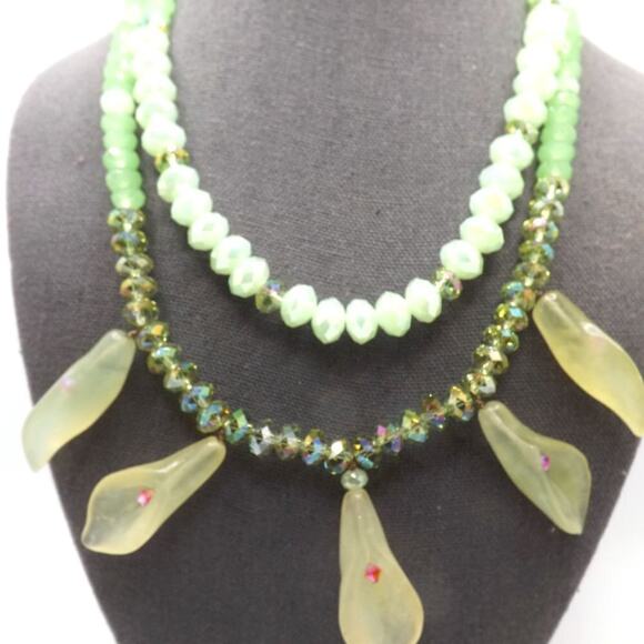 Hand-crafted Light Green Beaded Necklace, Art Glass Florals & Beads, 19 Inches - Picture 8 of 10